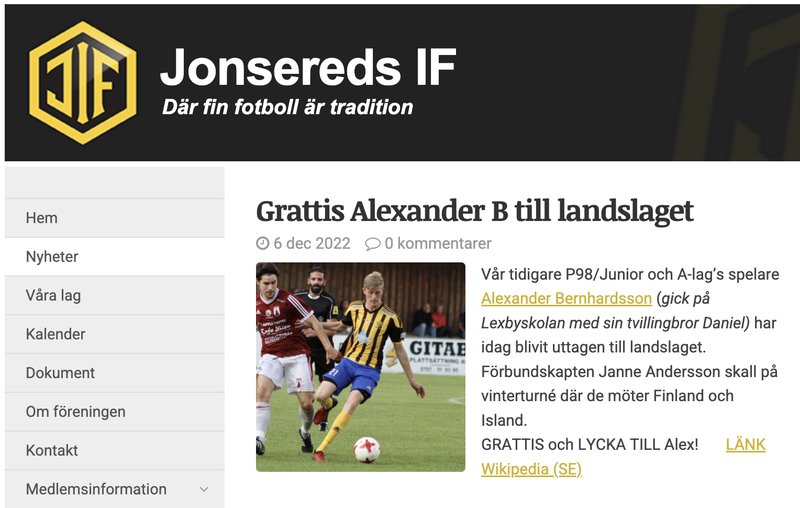 Foto: Skärmavbild svenskalag.se/jonseredsif Foto: Skärmavbild svenskalag.se/jonseredsif